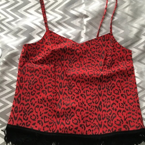 ASOS Red leather animal print fringe cami - Picture 1 of 5